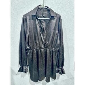 SHEIN Black Leopard Print collared Short Dress - Size1XL